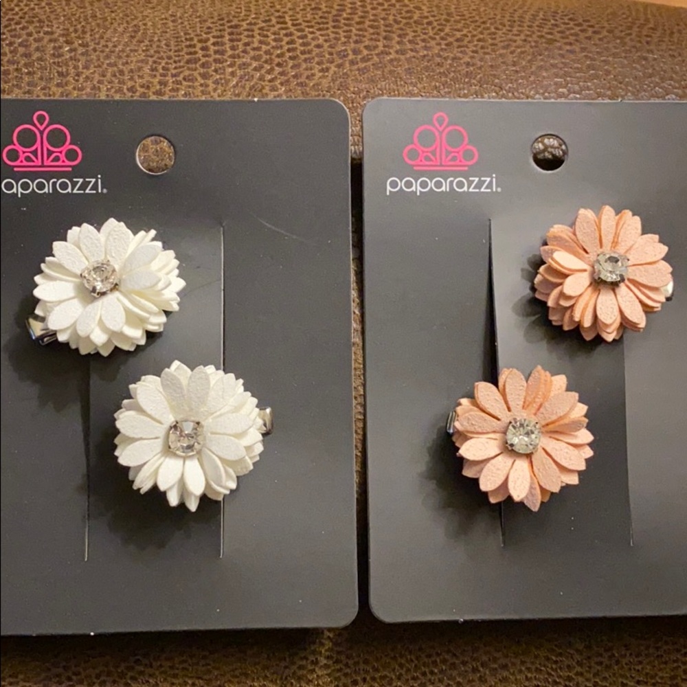 NEW 4 daisy hair clips NWT pink, white rhinestone